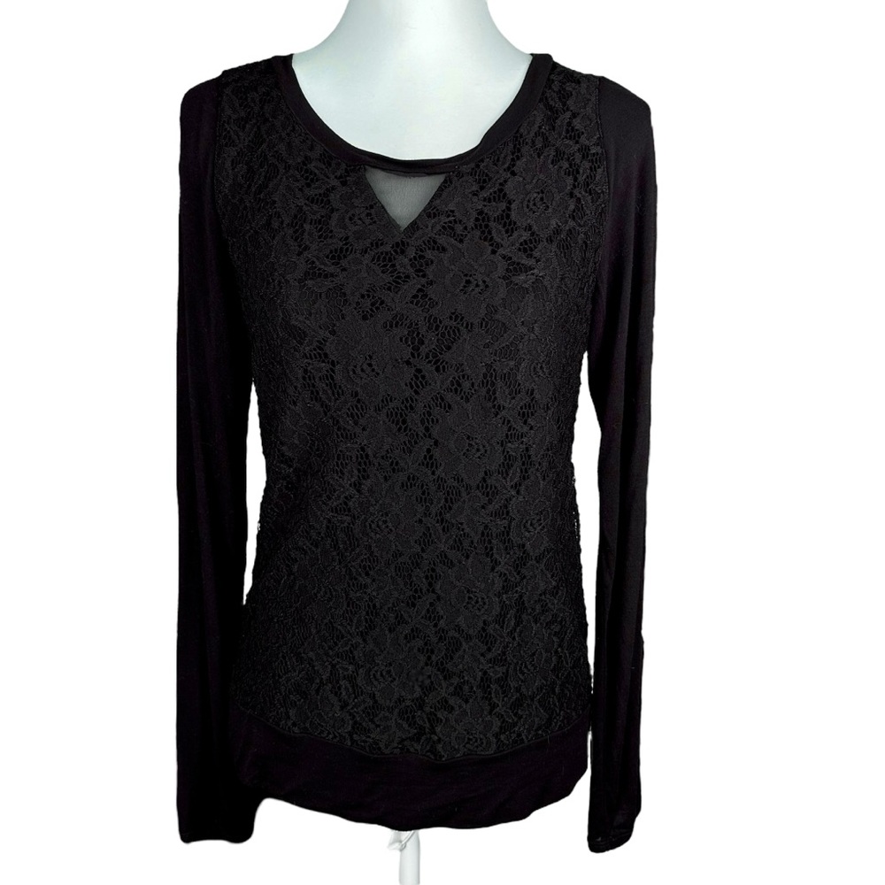 white house black market XS black lace front long sleeve top